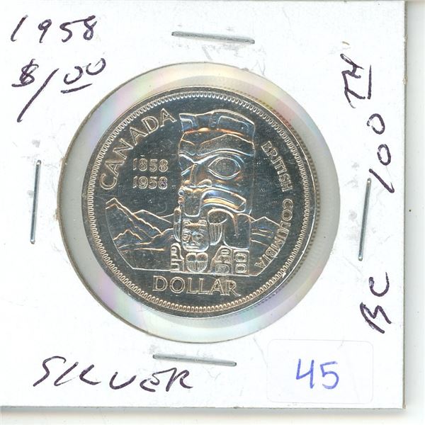 1958 canadian B.C centennial silver dollar