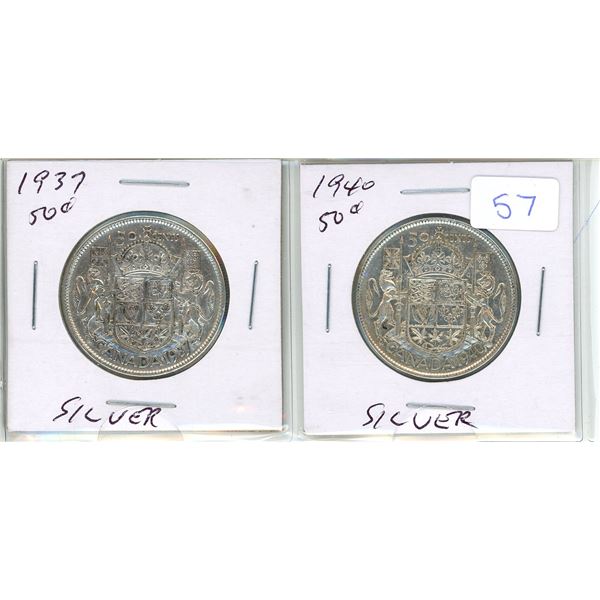 1937 and 1940 canadian silver half-dollar