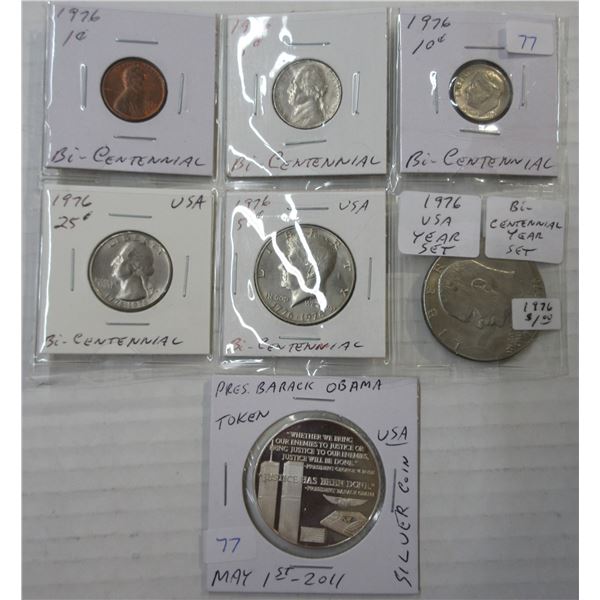 1976 U.S.A bi-centennial year set & barack obama silver token