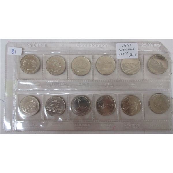 1992 canadian 125th provincial quarters set