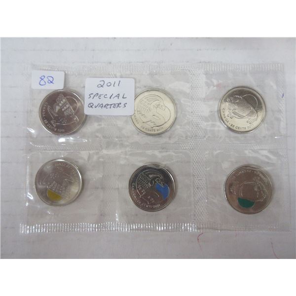 6x2011 canadian special quarters- coloured/ non-coloured