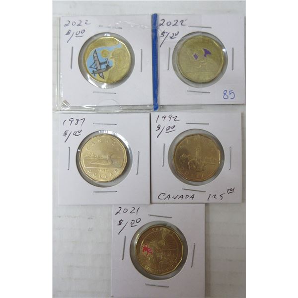 5 canadian special loonies- various years