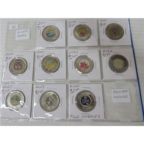 10 differnet coloured toonies- various years