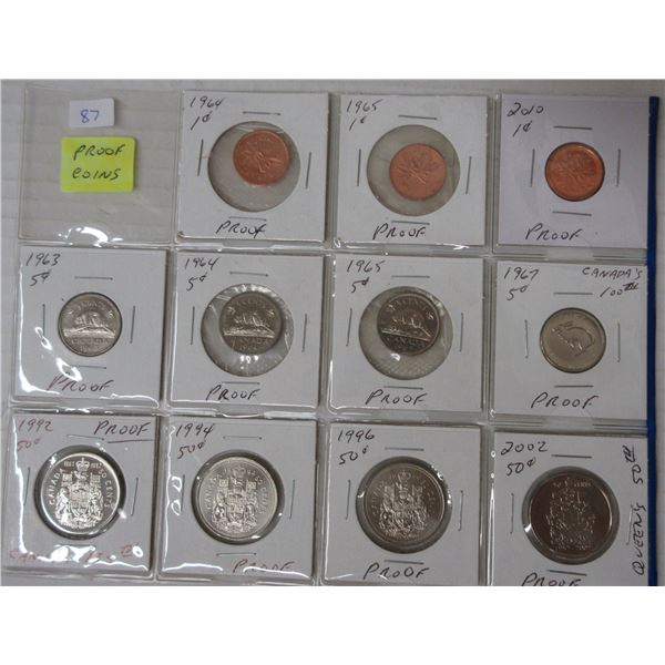 3 canadian proof pennies, 4 nickels & 4 half-dollars- various years