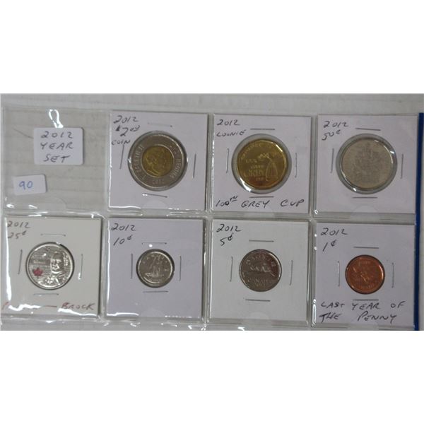 2012 canadian year set w/ coloured quarter and grey cap loonie