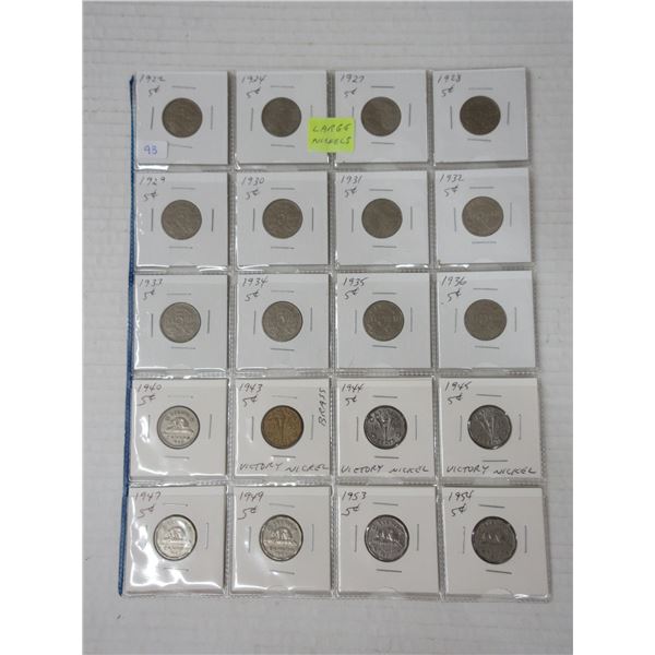 Page of large canadian nickels-various years