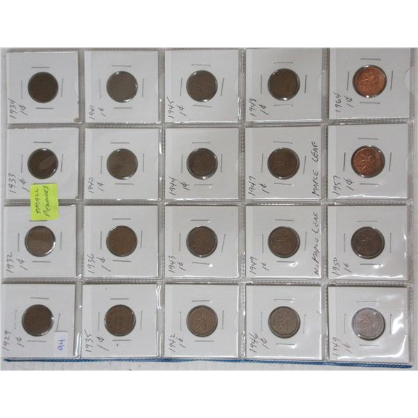 Page of small canadian pennies- various years