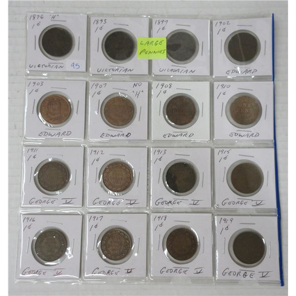 Page of large canadian pennies-various years