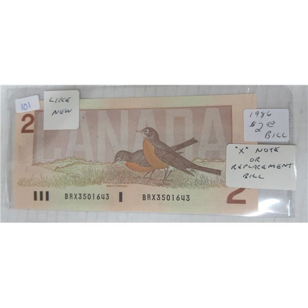 1986 canadian 2 dollar set bill Bonin/thiessen, replacement bill-BRX3501643
