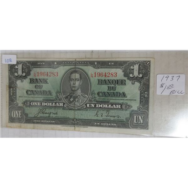 1937 canadian 1 dollar bill coyne/ towers Lin1964283