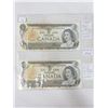 Image 1 : 2x1973 canadian 1 dollar bill-consecutive serial numbers