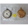 Image 1 : 1 pocket watch-working but broken glass and ladies gold coloured cosmetic pouch