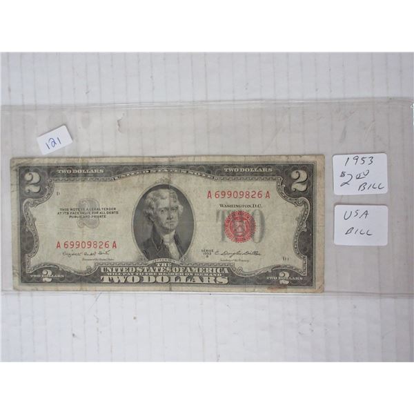 1953 USA 2 dollar bill A69909826A