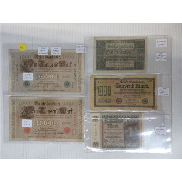 Lot of 5 germany bills- 2 with seals