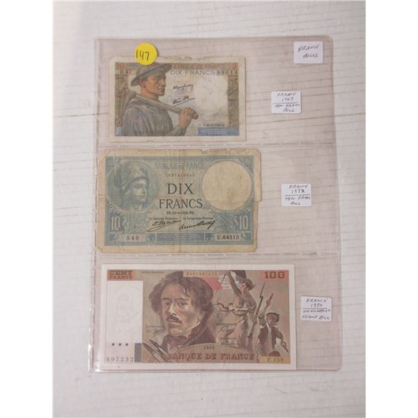 Lot of 3 france bills