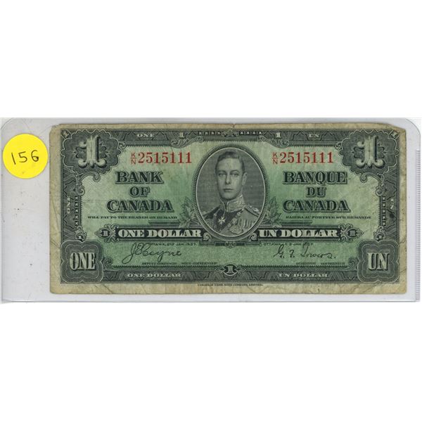 1937 Bank of Canada One Dollar.