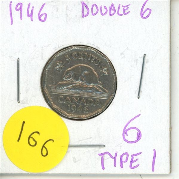 1946 Double 6 Five Cents Coin.