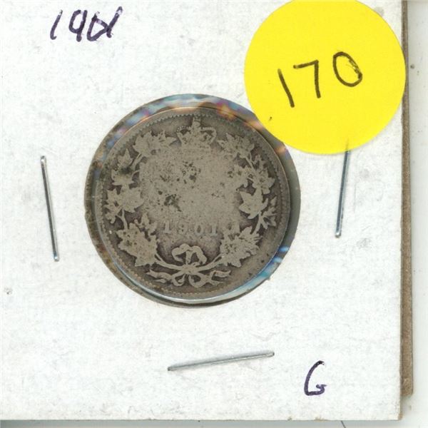 1901 Canadian 25 Cents Coin.