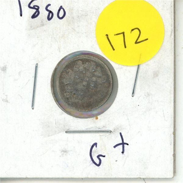 1880 Canadian Silver 10 Cents Coin.