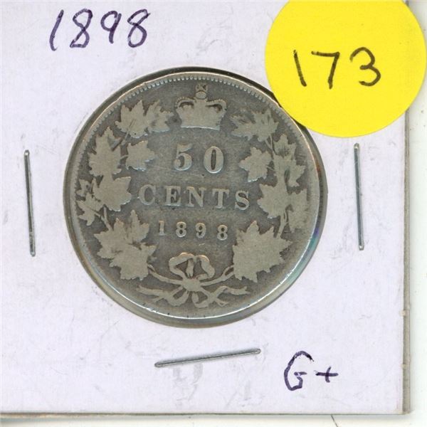 1898 Canadian Silver 50 Cents Coin.