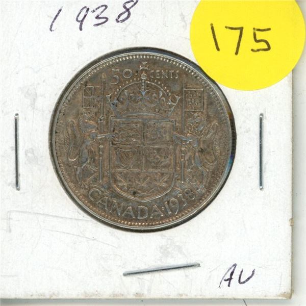 1938 Canadian Silver 50 Cents Coin.