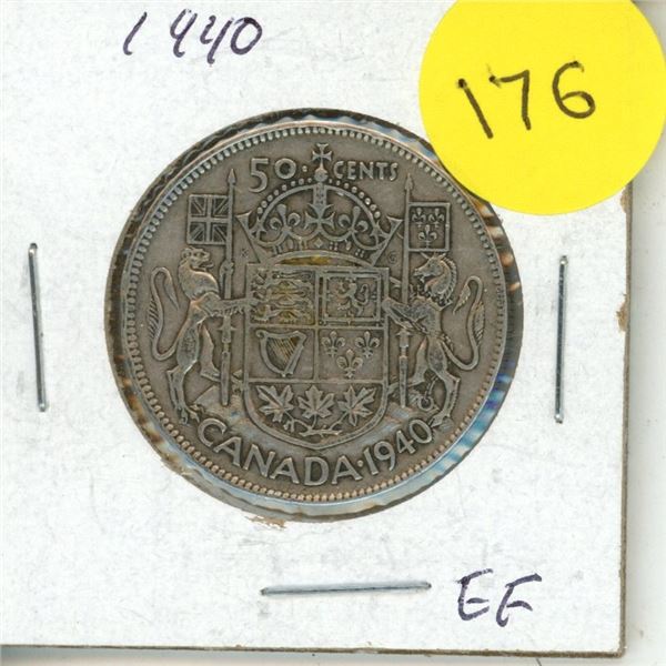 1940 Canadian Silver 50 Cents Coin.
