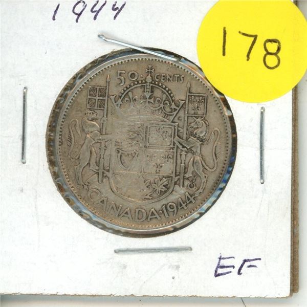 1944 Canadian Silver 50 Cents Coin.