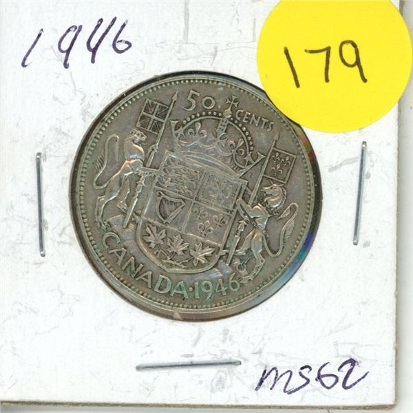 1946 Canadian Silver 50 Cents Coin.