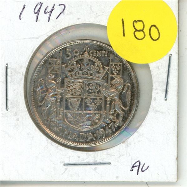 1947 Canadian Silver 50 Cents Coin.