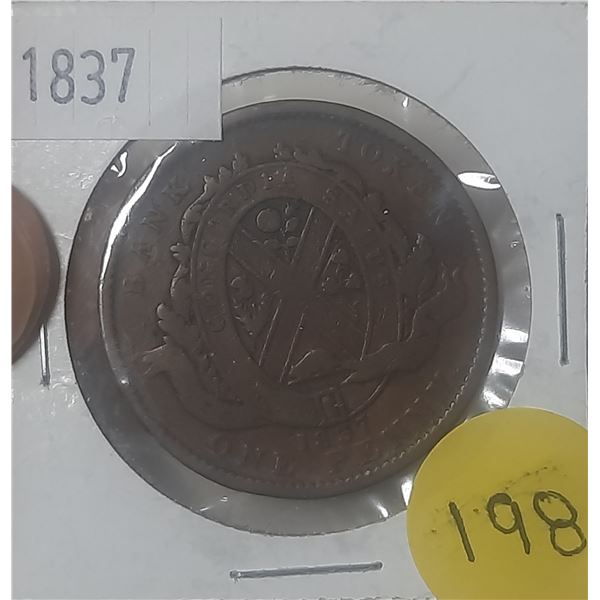 1837 One Penny Bank Token.