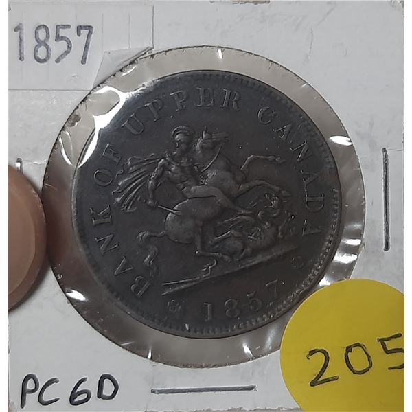 1857 Bank of Upper Canada One Penny Bank Token.