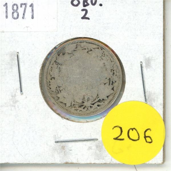 1871 Canadian Silver 25 Cents.