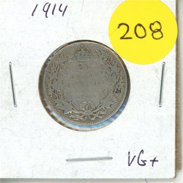 1914 Canadian Silver 25 Cents.