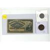 Image 1 : 1900 Domination of Canada Shinplaster, 1930 Canadian 5 Cent and 1859 Canadian 1 Cent.