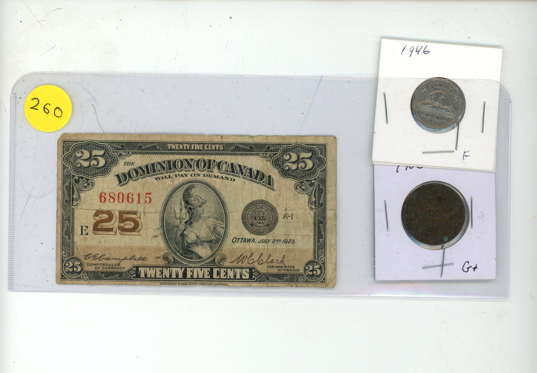 Shinplaster Coin 1923 Domination of Canada Shinplaster, 1946 Canadian 5 Cent and 1906 ...