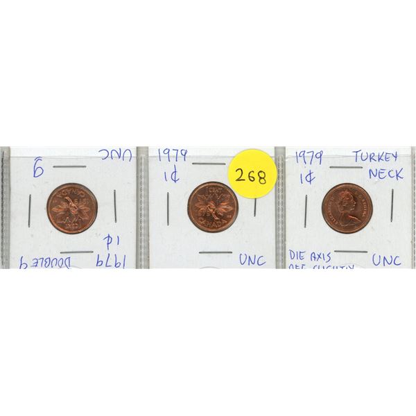 (3) 1979 Canadian One Cents.