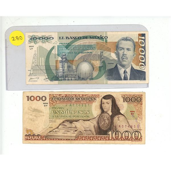 Lot of 2 Mexico Currency.