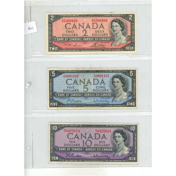 1954 Canadian 2, 5, 10 Dollars.