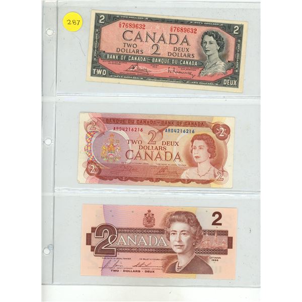 1954, 1974, 1986 Canadian Two Dollar.