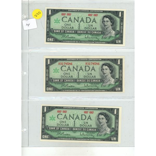 (3) 1967 Canadian One Dollar.