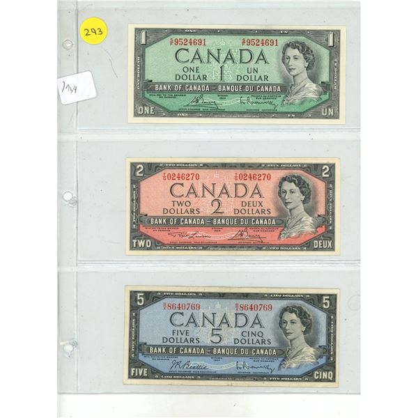 1954 Canadian 1, 2, 5 Dollar.