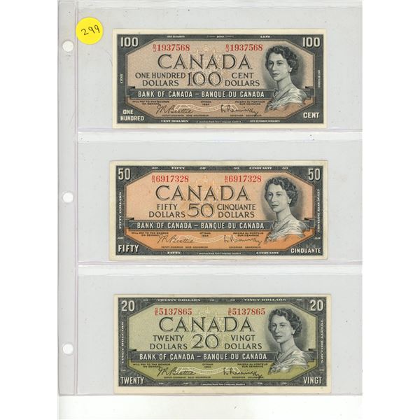 1954 Canadian Currency Set. (It includes 100, 50, 20, 10, 5, 2, 1 Dollars)