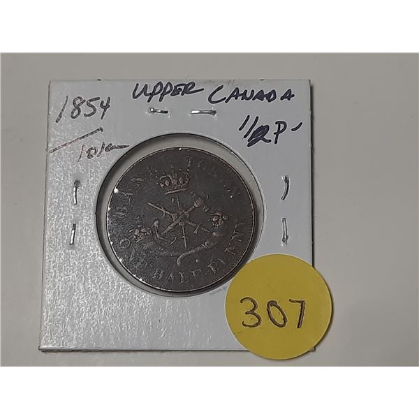 1854 Upper Canada Half Penny Token