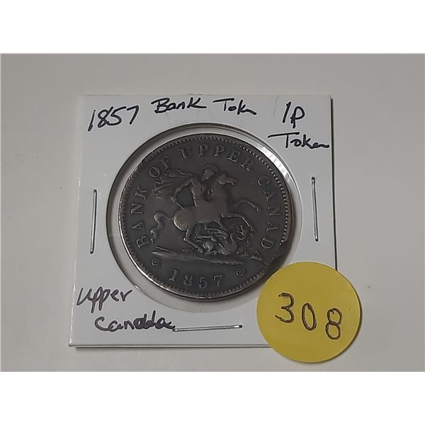 1857 Upper Canada One Penny Token