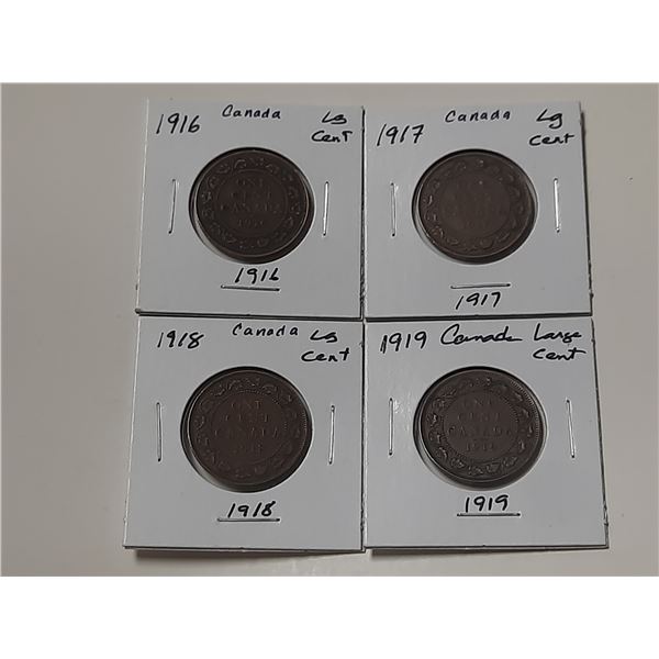 Lot of 4 Canada Large Cents:  1916 - 1919