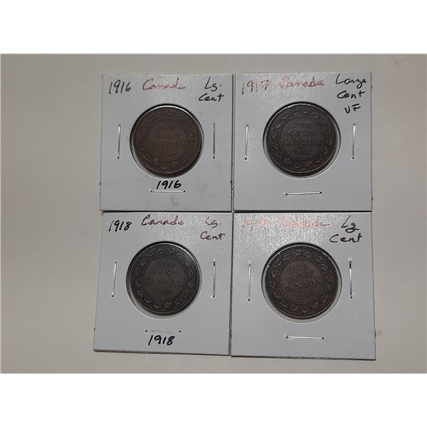 Lot of 4 Canada Large Cents:  1916 - 1919