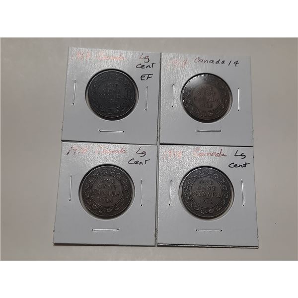 Lot of 4 Canada Large Cents:  1917, 1918 (x3)