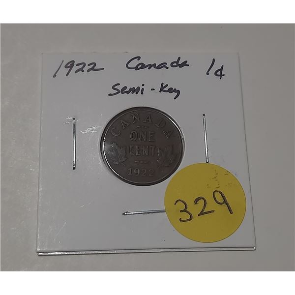 1922 Canada Semi-Key Date 1¢