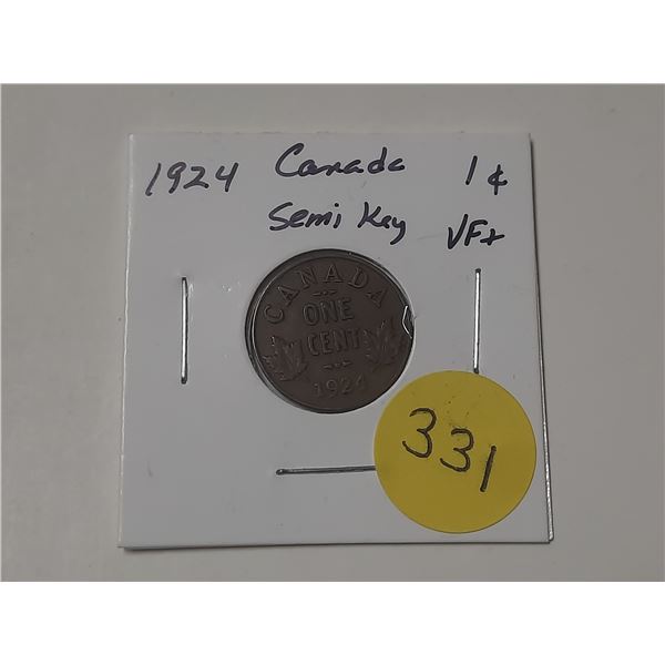 1924 Canada Semi-Key Date 1¢