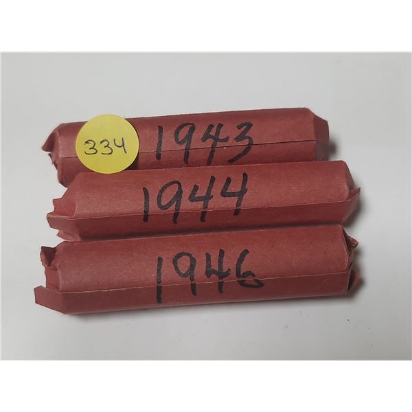 Lot of 3 Rolls Canada Pennies:  1943, 1944 & 1946